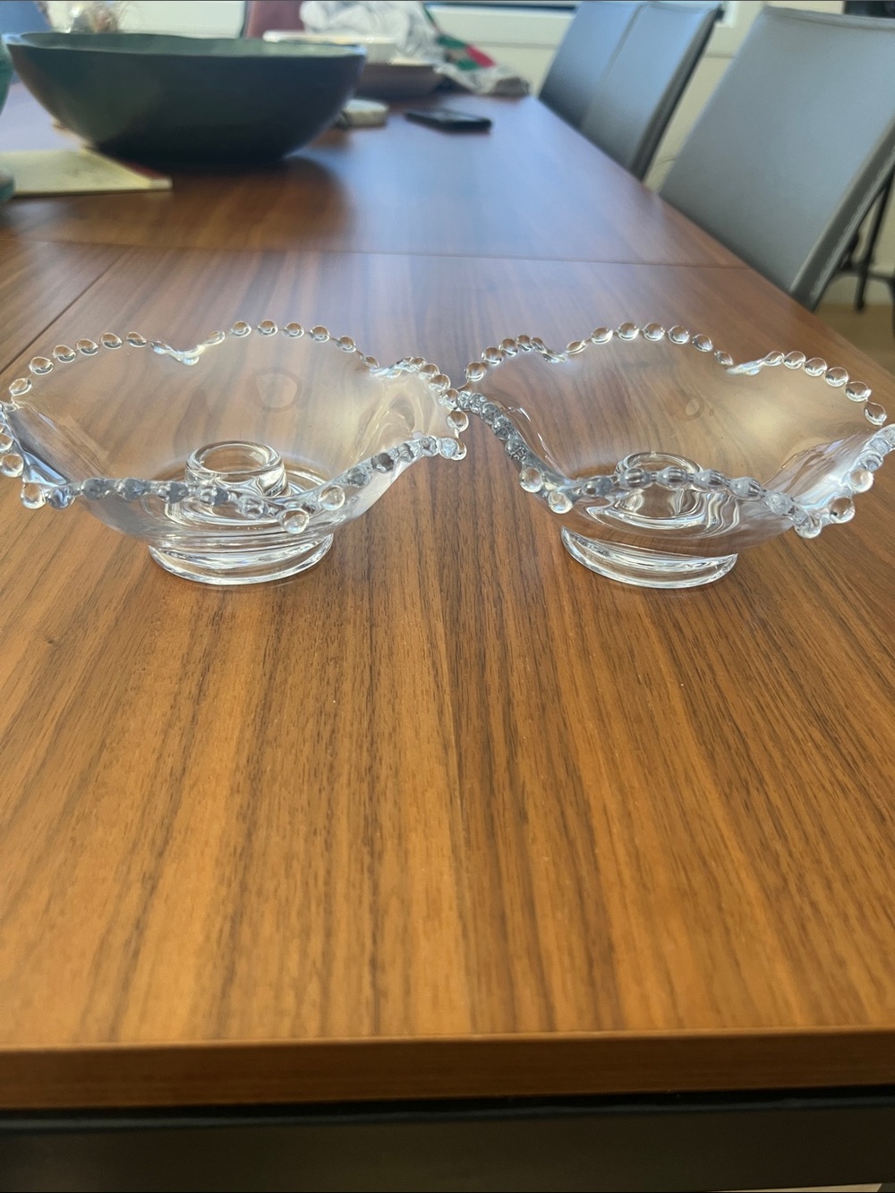 2 Vintage Imperial Glass Candlewick Candle Holders Clear Wavy Style Beaded Edge